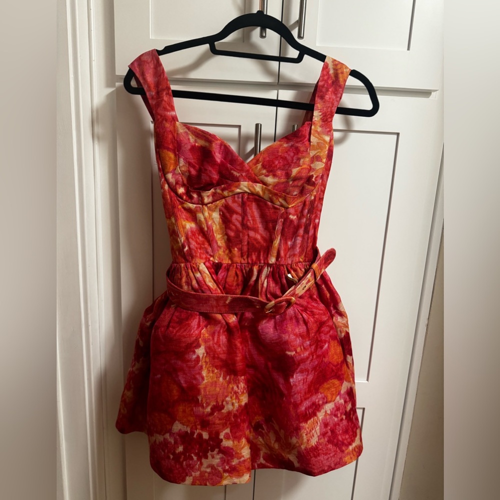 ZIMMERMANN
Belted floral-print linen and silk-blend peplum mini dress size 1